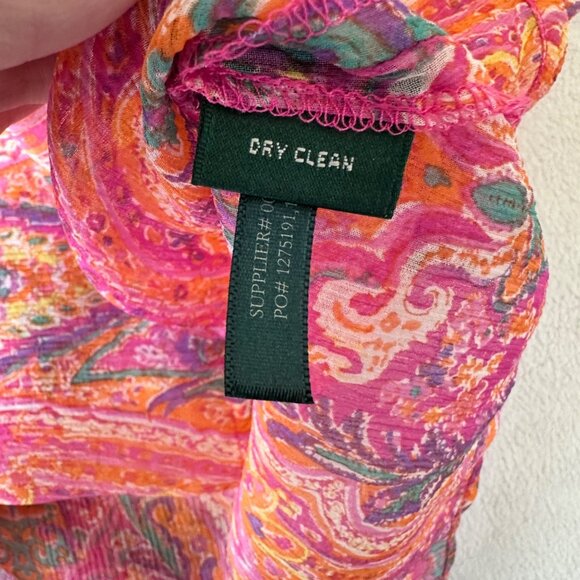 LRL Ralph Lauren Silk Chiffon Sheer Paisley Blouse Top Size M Petite Multicolor - Picture 9 of 12